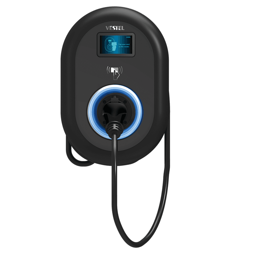 Wallbox Vestel s monitoringom DC prúdov, vstavaným elektromerom MID, Wi-Fi, LTE, RFID čítačkou, displejom a výstupom s káblom T2