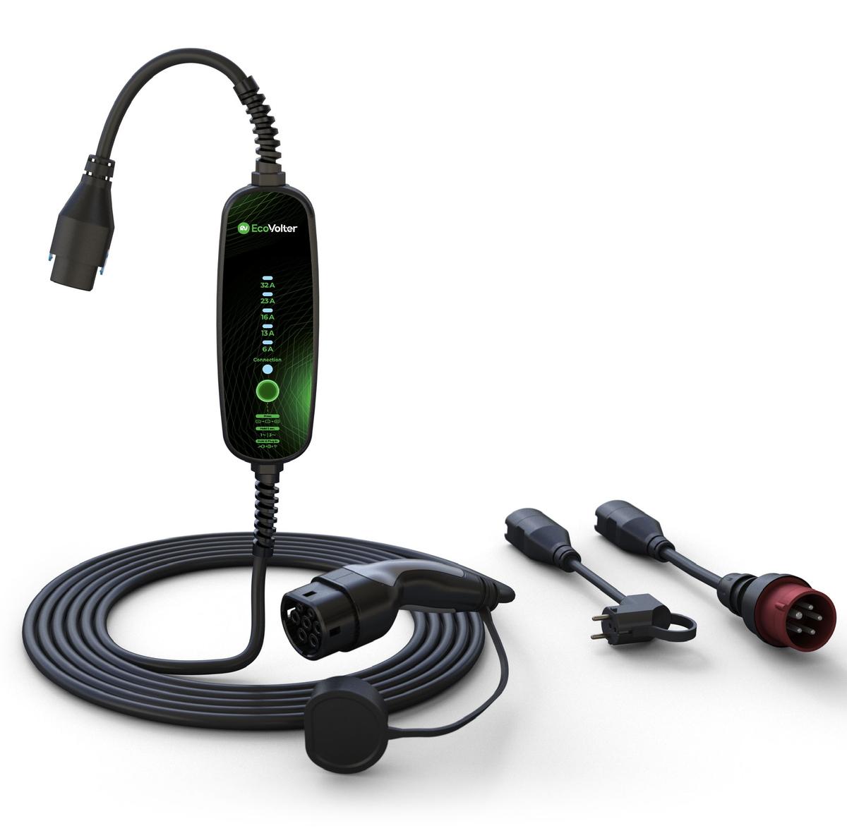 Mobilná nabíjacia stanica Ecovolter PRO II – 6,5 m (Offline) + adaptéry CEE 5P/16 A, CEE 5P/32 A, schuko 230 V